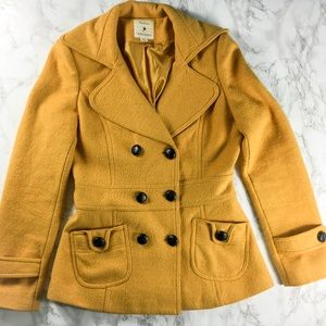 Forever 21 Wool-Blend Pea Coat - Mustard